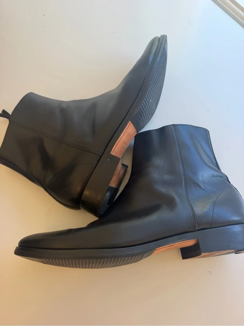 Paul Smith Black Leather Ankle Boots with Gold Zip Detail Made in Italy